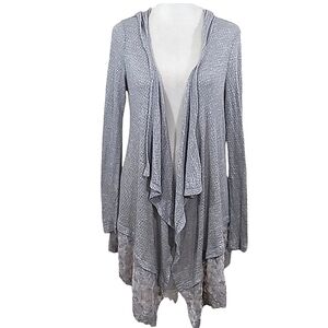 Wild Blue x Sadie Robertson Cardigan Gray Waterfall Hooded Embroidered Lace Trim